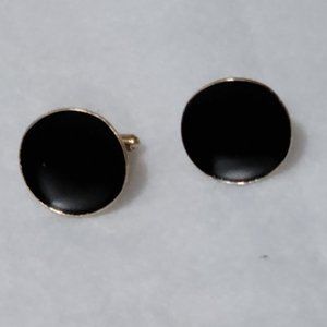 black enamaled gold toned cuff links
